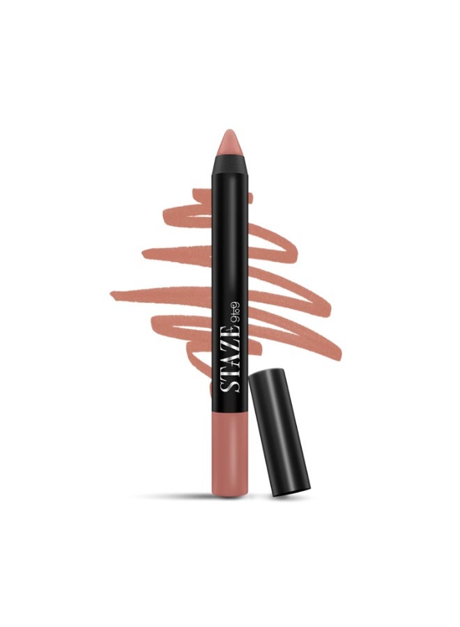 Staze 9to9 Pout On Matte + Smudgeproof Lip Crayon | Non-Drying, Transferproof & Sharpenable| Pigmented Matte Finish | 12-Hour Stay | Lightweight | 03 Nude Beach | 3.5 g - Image 1